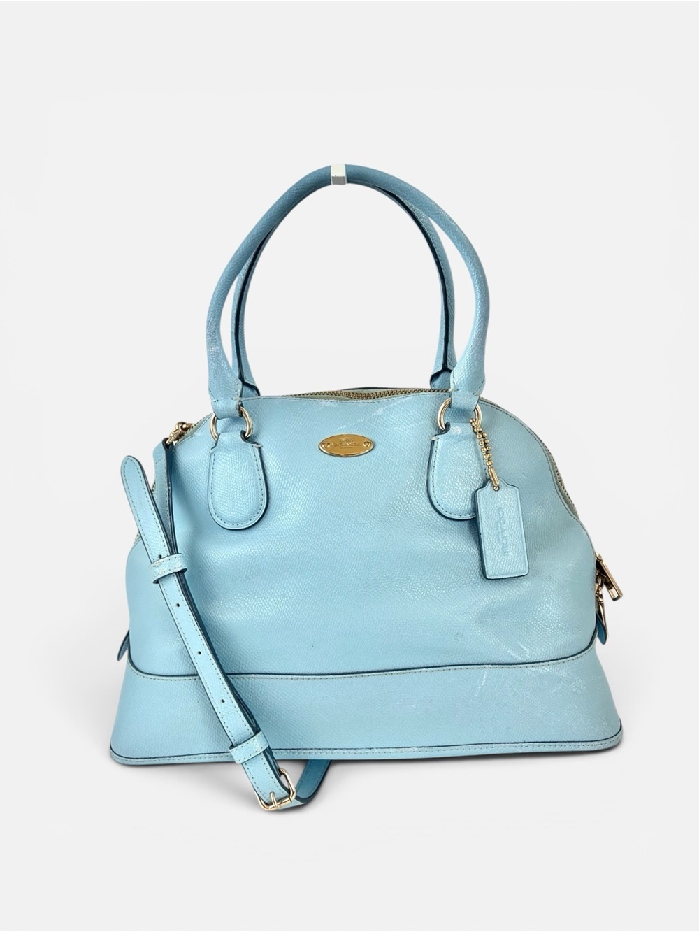 Coach Light Blue Leather Dome Satchel with Detachable Strap